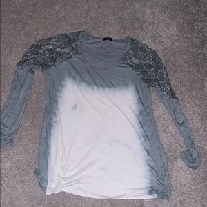 T Party Long Sleeved Waffle tee w/ Lace shoulders